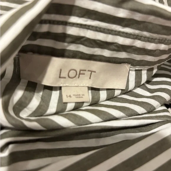 LOFT Gray and White Striped Midi Dress - Picture 4 of 4